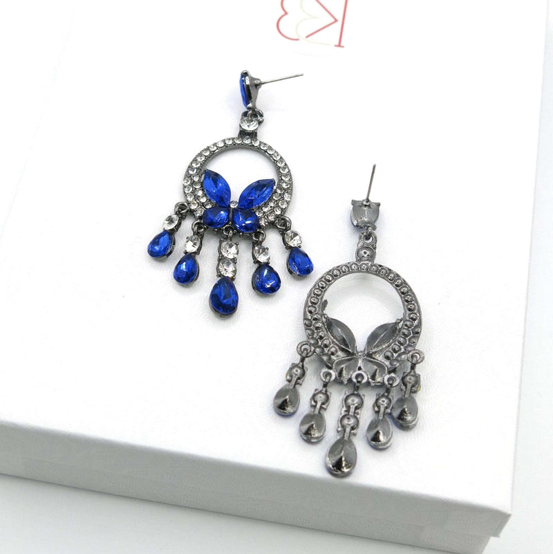 Blue Crystal Windchime Earrings, Rhinestone Earrings, Bridesmaid Dangle Crystal Earrings, Wedding Blue Gem Butterfly Stud Earrings - KaleaBoutique.com