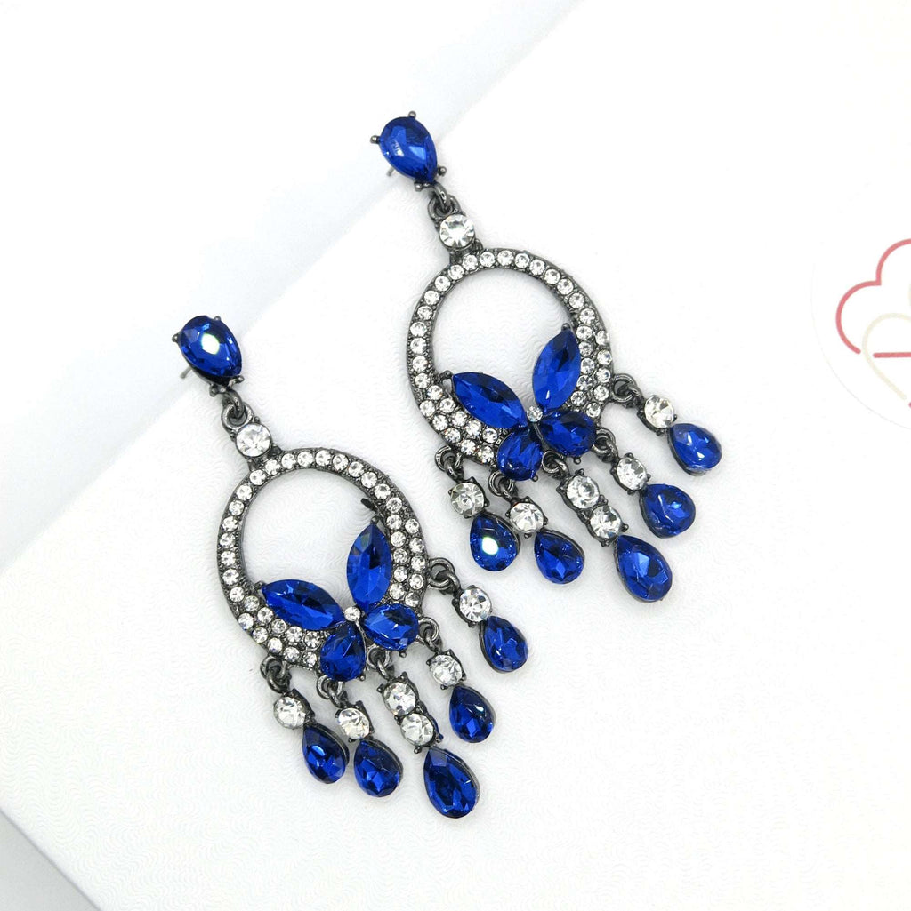 Blue Crystal Windchime Earrings, Rhinestone Earrings, Bridesmaid Dangle Crystal Earrings, Wedding Blue Gem Butterfly Stud Earrings - KaleaBoutique.com