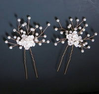 Floral Abalone Pearl Bridal Hair Pin, Wedding Seashell Flower Hairpin, Bride or Bridesmaid Ivory Gold Hairpin - KaleaBoutique.com