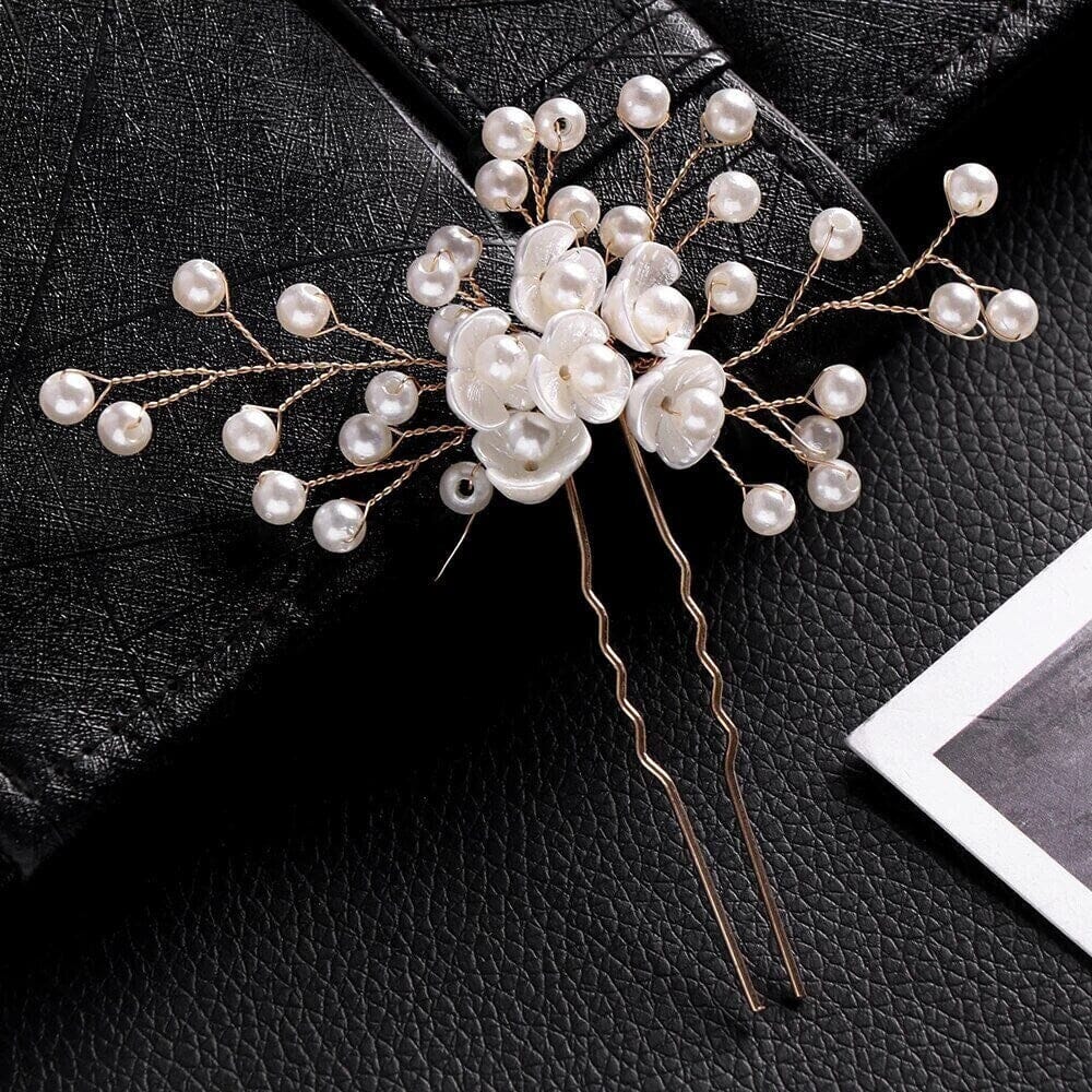Floral Abalone Pearl Bridal Hair Pin, Wedding Seashell Flower Hairpin, Bride or Bridesmaid Ivory Gold Hairpin - KaleaBoutique.com