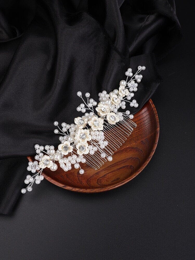 Ivory Flowers Large Bridal Hair Comb, Off White Bridal Pearl Hairpin, Wedding Pearl Decorative Hair Comb Headpiece - KaleaBoutique.com