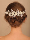 Ivory Flowers Pearl Hair Comb, Large Off White Bridal Hairpin, Wedding Pearl Hair Comb Headpiece, Bridesmaid Crystal Floral Gem Hairpiece - KaleaBoutique.com