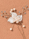 Ivory Pearl Leaf Bridal 2 PC Hairpin Set, Wedding Off White Pearl Flower Hair Pin, Bride Floral Pearl Hairpiece - KaleaBoutique.com