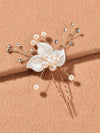 Ivory Pearl Leaf Bridal 2 PC Hairpin Set, Wedding Off White Pearl Flower Hair Pin, Bride Floral Pearl Hairpiece - KaleaBoutique.com