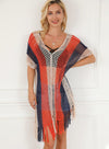 KaleaBoutique Striped Tassel Crochet V Neck Beach Cover Up - KaleaBoutique.com