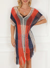 KaleaBoutique Striped Tassel Crochet V Neck Beach Cover Up - KaleaBoutique.com