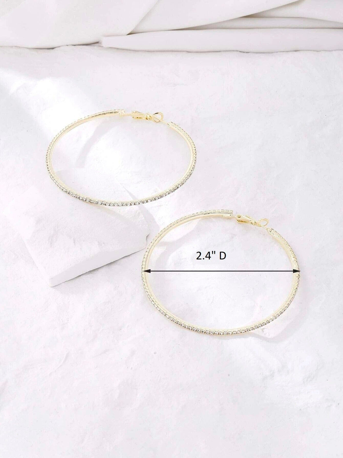 Large Crystal Hoop Earrings, Omega Latch Back Hooped Earrings, 60MM Bridal Hoop Earrings, Diamond Studded Hoop Earrings - KaleaBoutique.com