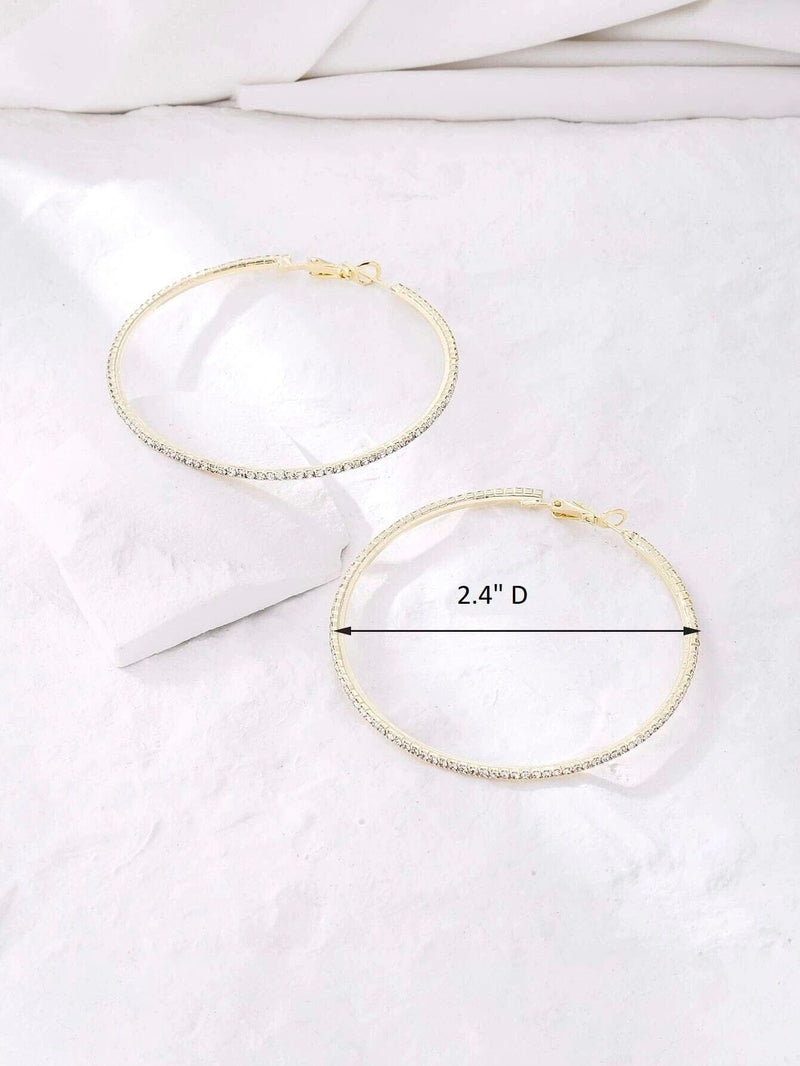 Large Crystal Hoop Earrings, Omega Latch Back Hooped Earrings, 60MM Bridal Hoop Earrings, Diamond Studded Hoop Earrings - KaleaBoutique.com