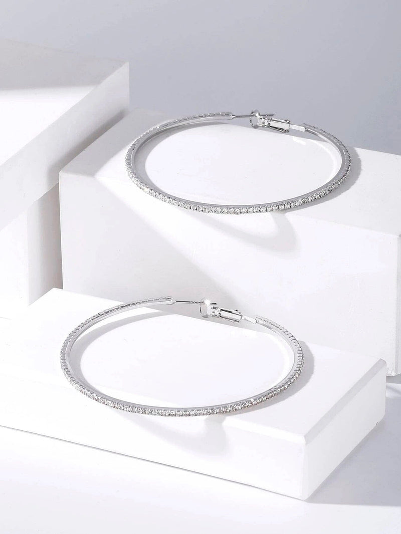 Large Crystal Hoop Earrings, Omega Latch Back Hooped Earrings, 60MM Bridal Hoop Earrings, Diamond Studded Hoop Earrings - KaleaBoutique.com