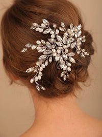 Large Crystal Leaf Pearl Hair Comb, Rhinestone Wedding Hairpiece, Bridal Gem Pearl Decorative Hair Comb Headpiece - KaleaBoutique.com