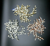 Large Crystal Leaf Pearl Hair Comb, Rhinestone Wedding Hairpiece, Bridal Gem Pearl Decorative Hair Comb Headpiece - KaleaBoutique.com
