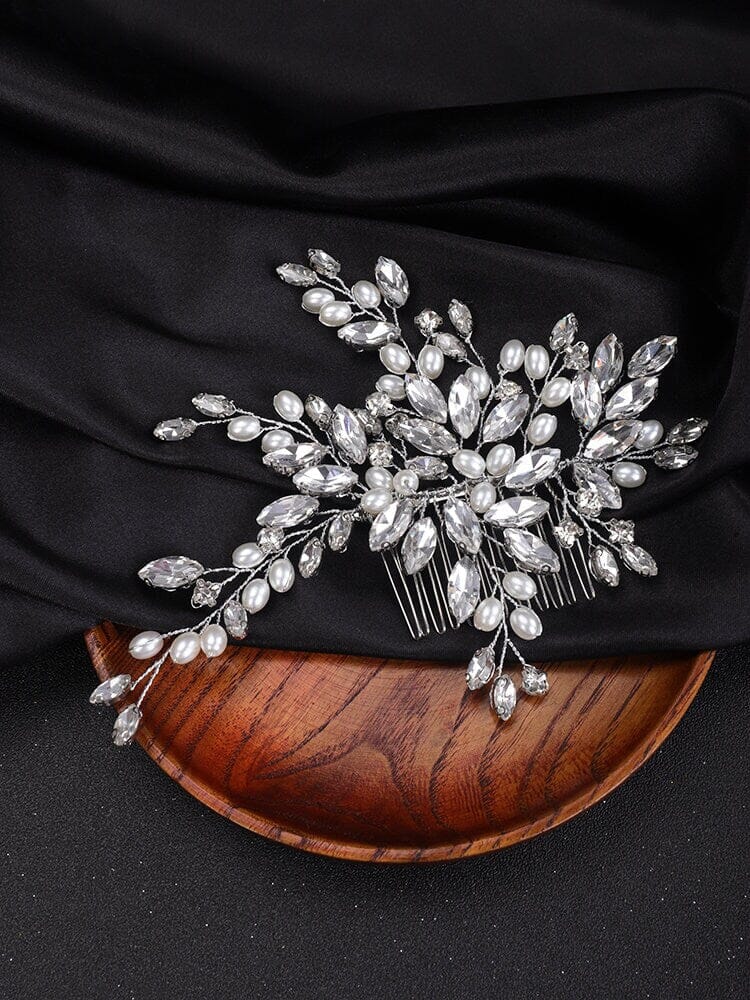 Large Crystal Leaf Pearl Hair Comb, Rhinestone Wedding Hairpiece, Bridal Gem Pearl Decorative Hair Comb Headpiece - KaleaBoutique.com