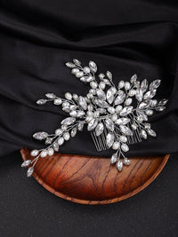 Large Crystal Leaf Pearl Hair Comb, Rhinestone Wedding Hairpiece, Bridal Gem Pearl Decorative Hair Comb Headpiece - KaleaBoutique.com
