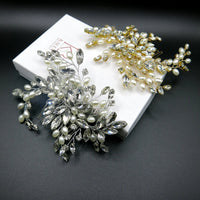 Large Crystal Leaf Pearl Hair Comb, Rhinestone Wedding Hairpiece, Bridal Gem Pearl Decorative Hair Comb Headpiece - KaleaBoutique.com
