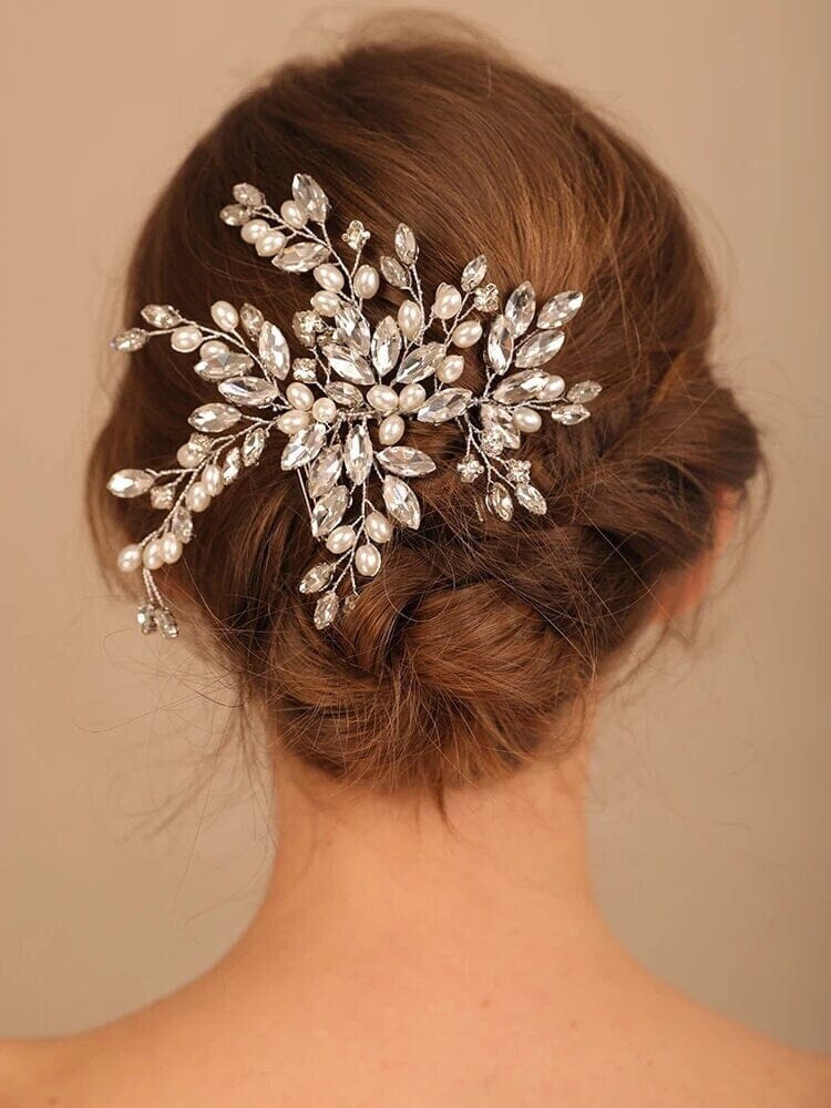 Large Crystal Leaf Pearl Hair Comb, Rhinestone Wedding Hairpiece, Bridal Gem Pearl Decorative Hair Comb Headpiece - KaleaBoutique.com