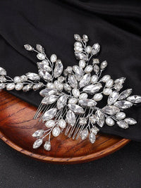 Large Crystal Leaf Pearl Hair Comb, Rhinestone Wedding Hairpiece, Bridal Gem Pearl Decorative Hair Comb Headpiece - KaleaBoutique.com