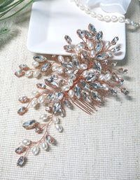 Large Crystal Leaf Pearl Hair Comb, Rhinestone Wedding Hairpiece, Bridal Gem Pearl Decorative Hair Comb Headpiece - KaleaBoutique.com