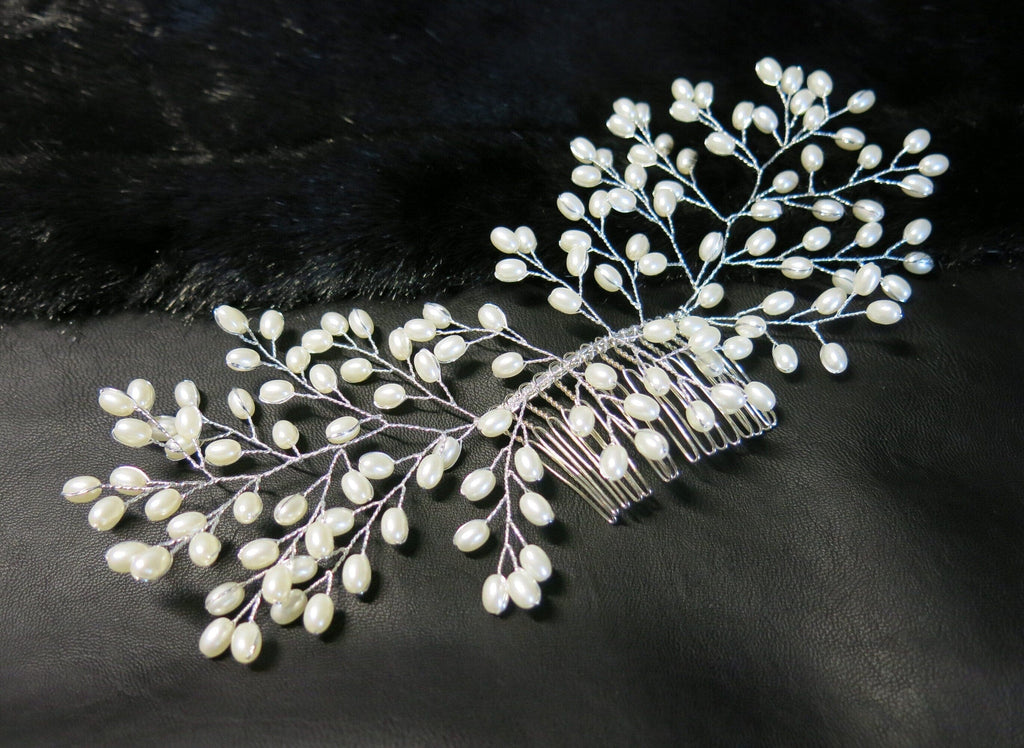 Large Oval Pearl Wedding Hair Comb Wire, Bridal Pearl Decorative Hair Comb Headpiece for Brides, Prom - KaleaBoutique.com