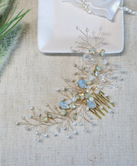 Large Milky Opal Crystal Hair Comb, Wedding Decorative Hair Comb Headpiece, Bridal Floating Opal Hairpiece - KaleaBoutique.com