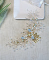 Large Opal Gemstone Hair Comb, Crystal Leaf Wedding Hair Wire Headpiece, Bridal Floating Milky White Bead Hairpiece, Opal Gem Wire Hair Vine - KaleaBoutique.com