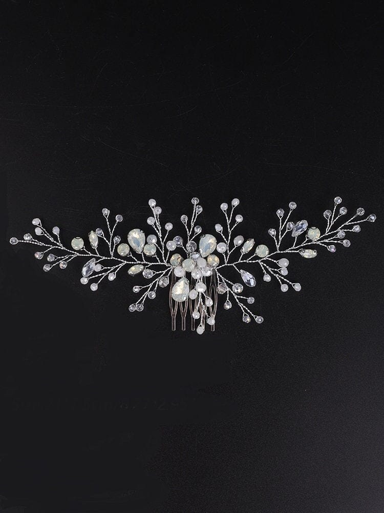 Large Milky Opal Crystal Hair Comb, Wedding Decorative Hair Comb Headpiece, Bridal Floating Opal Hairpiece - KaleaBoutique.com