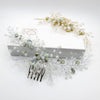 Large Opal Gemstone Hair Comb, Crystal Leaf Wedding Hair Wire Headpiece, Bridal Floating Milky White Bead Hairpiece, Opal Gem Wire Hair Vine - KaleaBoutique.com
