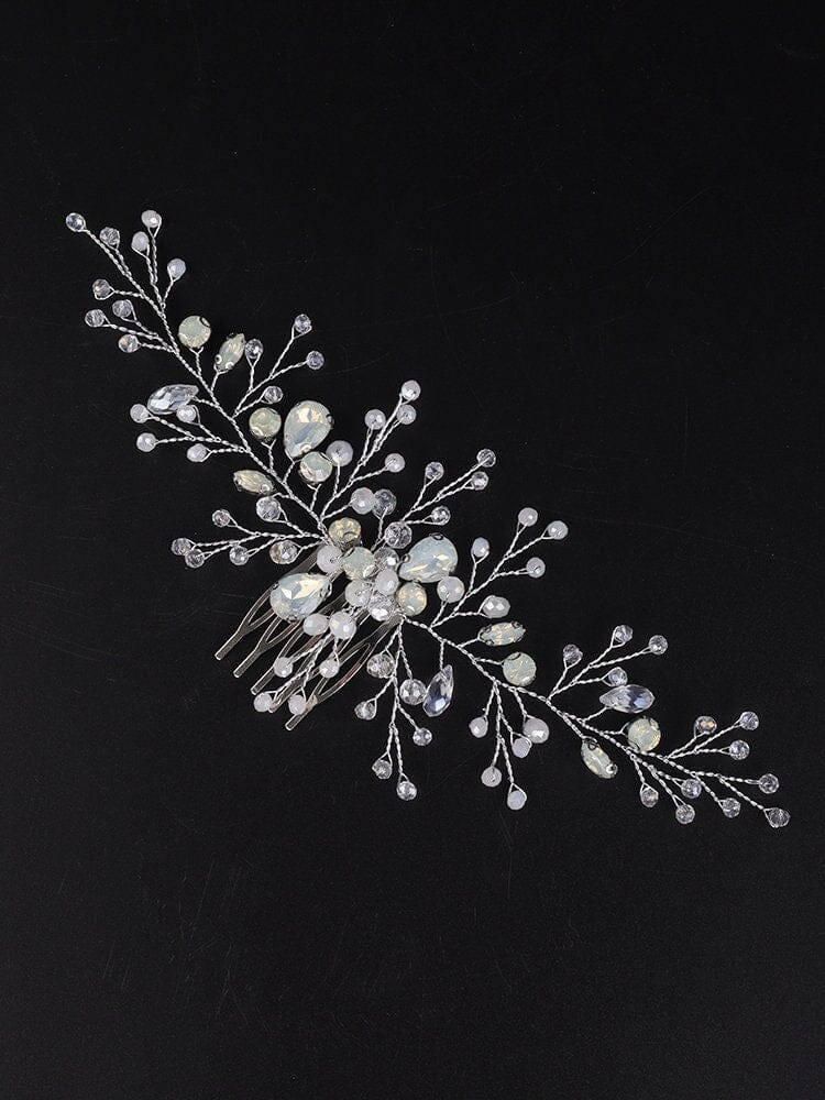 Large Milky Opal Crystal Hair Comb, Wedding Decorative Hair Comb Headpiece, Bridal Floating Opal Hairpiece - KaleaBoutique.com