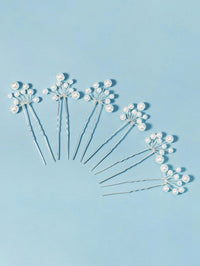Pearl Starburst Bridal Hairpin Set, Wedding Silver Wire Pearl Hair Pins, Minimalist Bridal Pearl Headpins - KaleaBoutique.com