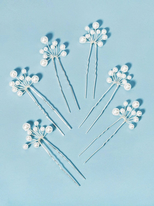 Pearl Starburst Bridal Hairpin Set, Wedding Silver Wire Pearl Hair Pins, Minimalist Bridal Pearl Headpins - KaleaBoutique.com