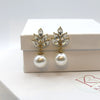 Large Pearl Dangle Crystal Stud Earrings, Wedding Bridal or Bridesmaid Pearl Drop Earrings, CZ Diamond Pearl Earrings - KaleaBoutique.com
