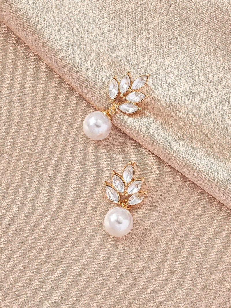 Large Pearl Dangle Crystal Stud Earrings, Wedding Bridal or Bridesmaid Pearl Drop Earrings, CZ Diamond Pearl Earrings - KaleaBoutique.com