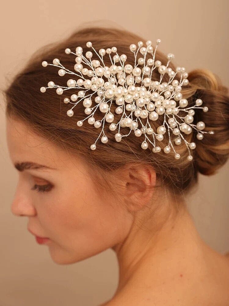 Large Pearl Starburst Bridal Hairclip, Wedding Pearl Wire Hair Clip, Floating Pearl Alligator Hairclip Headpiece - KaleaBoutique.com