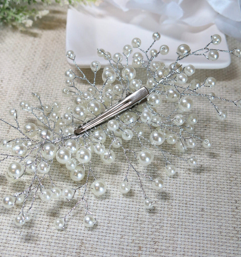 Large Pearl Starburst Bridal Hairclip, Wedding Pearl Wire Hair Clip, Floating Pearl Alligator Hairclip Headpiece - KaleaBoutique.com