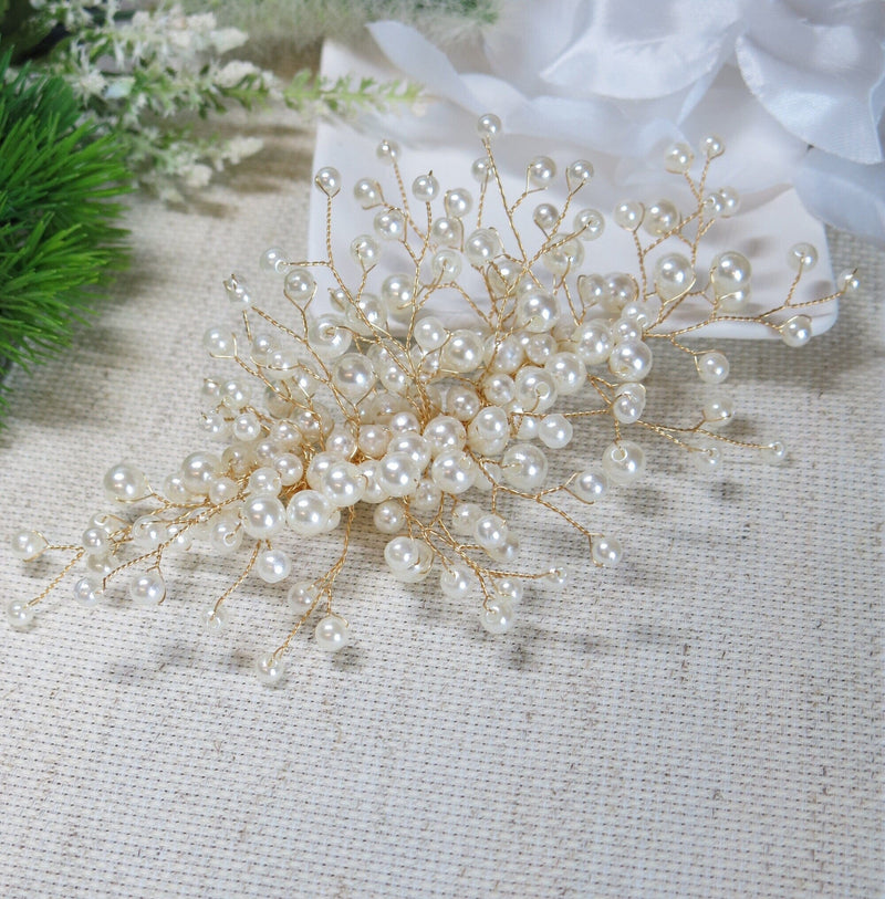 Large Pearl Starburst Bridal Hairclip, Wedding Pearl Wire Hair Clip, Floating Pearl Alligator Hairclip Headpiece - KaleaBoutique.com