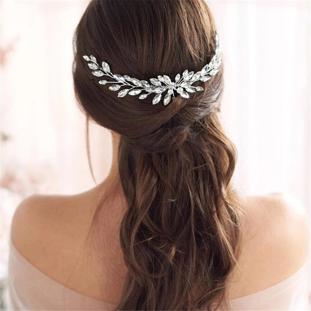 Large Rhinestone Wire Brides Hair Comb, Wedding Crystal Flower Hairpiece, Bridal Clear Crystal Vine Hair Comb - KaleaBoutique.com