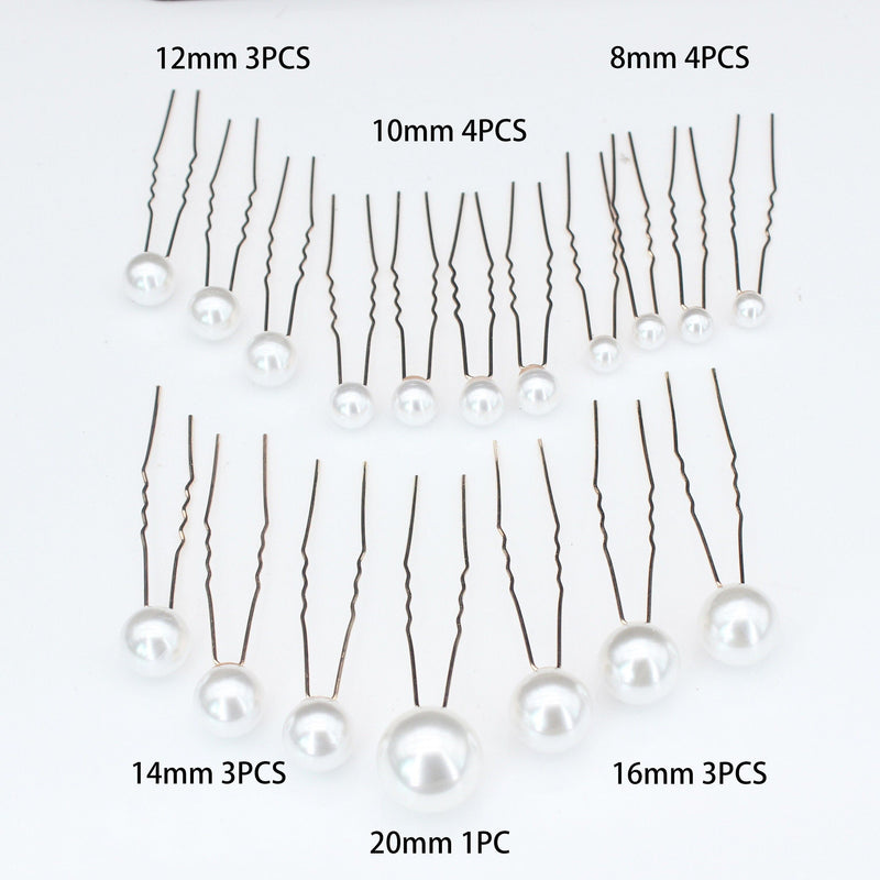 Large Small Pearl 18 PC Hairpin Set, Wedding Pearl Bridal Hair Pin Set, Minimalist Bridal Pearl Hairpiece Set - KaleaBoutique.com