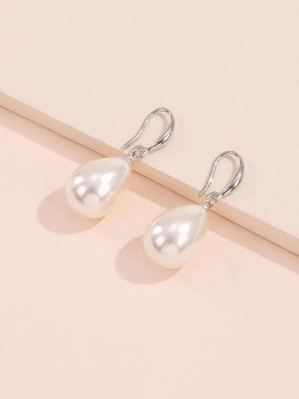 Large Teardrop Pearl Earrings, Bridal Silver Pearl Drop Earrings, Minimalist Dangle Pearl Earrings - KaleaBoutique.com