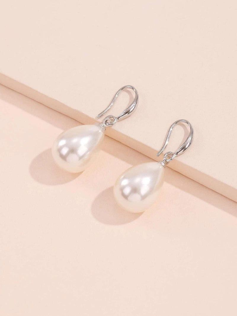 Large Teardrop Pearl Earrings, Bridal Silver Pearl Drop Earrings, Minimalist Dangle Pearl Earrings - KaleaBoutique.com