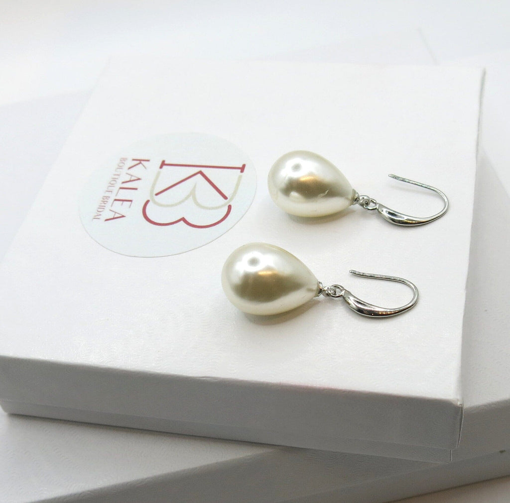 Large Teardrop Pearl Earrings, Bridal Bridesmaid Glam Silver Pearl Drop Earrings, Minimalist Dangle  Fashion Pearl Earrings - KaleaBoutique.com
