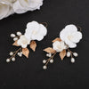 Large White Acrylic Flower Dangle Earrings, Bridal Ceramic Floral Earrings, Wedding Big Flower Pearl Wire Statement Earrings for Bride - KaleaBoutique.com