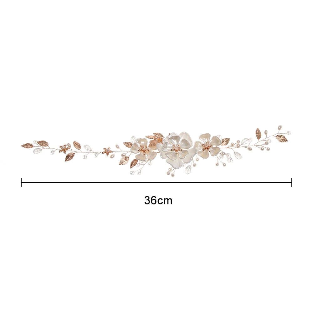 Large White Flower Bridal Hair Vine, Wedding Floral Head Wreath Hairpiece, Pearl Hair Wire Headpiece for Bride - KaleaBoutique.com