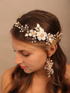 Large White Flower Bridal Hair Vine, Wedding Floral Head Wreath Hairpiece, Pearl Hair Wire Headpiece for Bride - KaleaBoutique.com