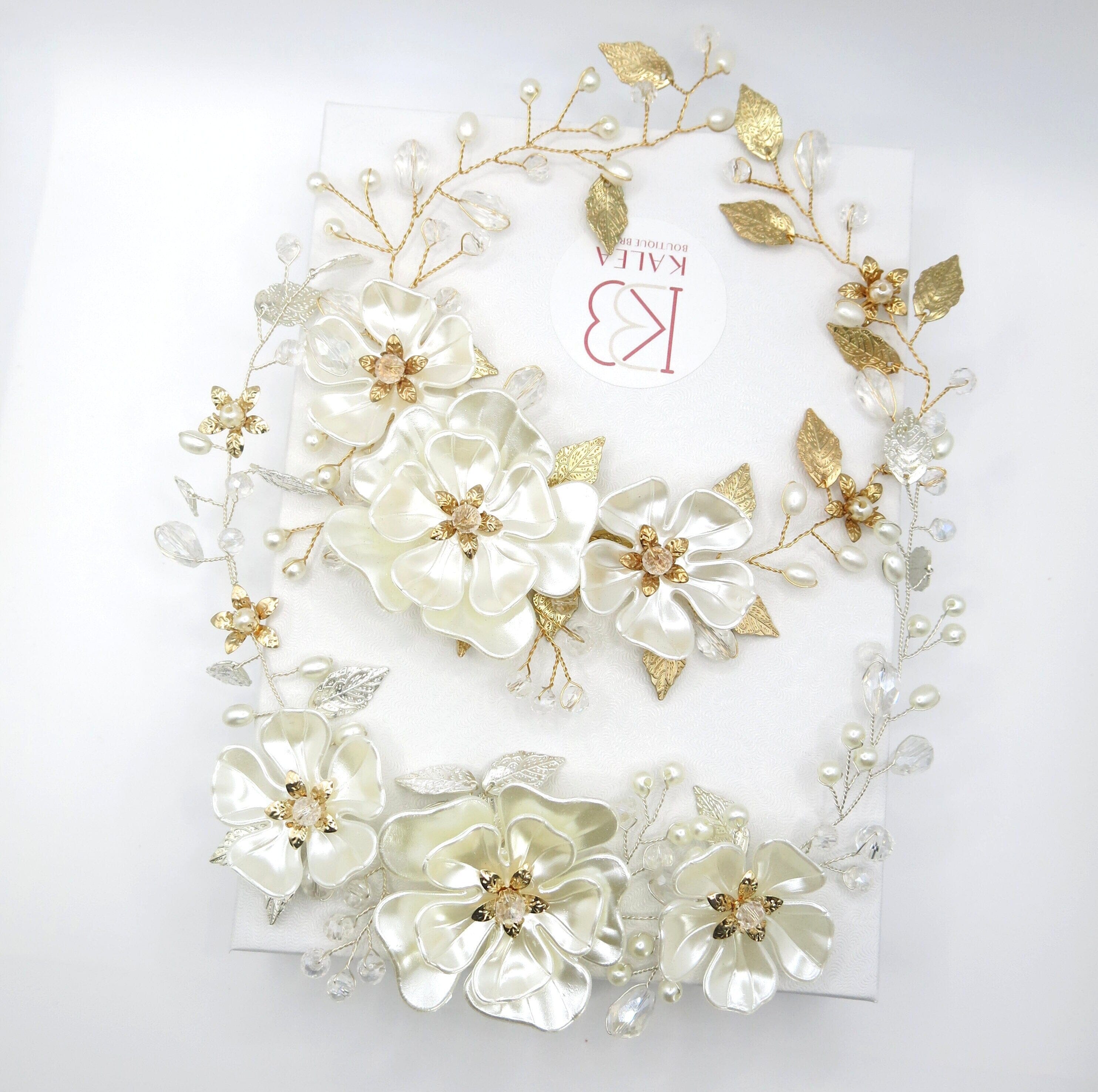 Large White Flower Bridal Hair Vine, Wedding Floral Head  display picture 1