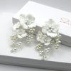 Large White Flower Dangle Earrings, Bridal Floral Earrings, Wedding Big Flower Pearl Statement Earrings - KaleaBoutique.com