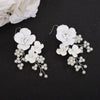 Large White Flower Dangle Earrings, Bridal Porcelain Floral Earrings, Wedding Big Flower Pearl Statement Earrings for Bride, Flower Earrings - KaleaBoutique.com