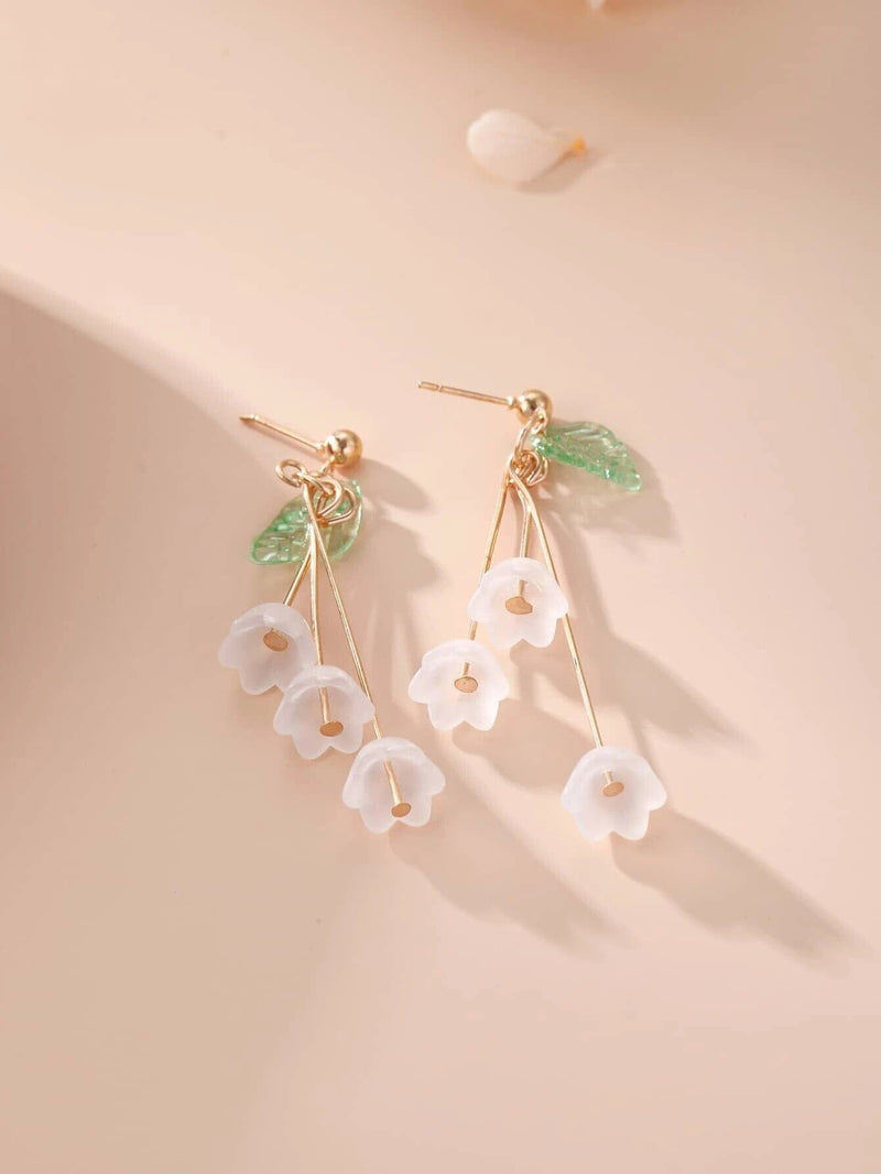 Lily of the Valley Floral Earrings, White Flower Bridal Stud Earrings, Wedding Bridal or Bridesmaid Earrings - KaleaBoutique.com