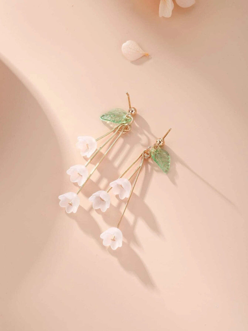 Lily of the Valley Floral Earrings, White Flower Bridal Stud Earrings, Wedding Bridal or Bridesmaid Earrings - KaleaBoutique.com