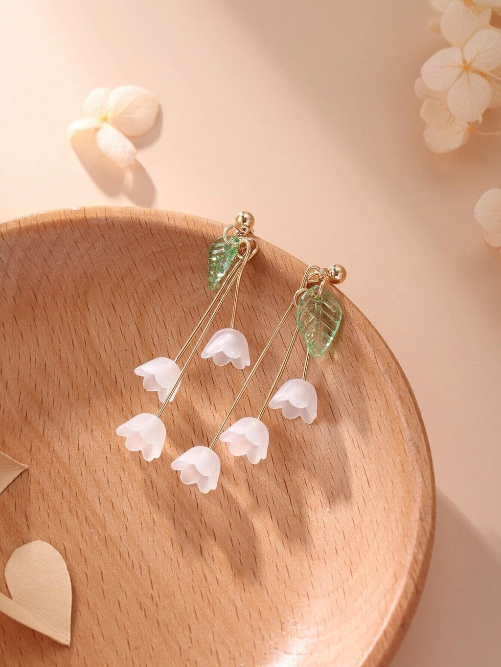 Lilly of the Valley Floral Earrings, White Flower Studs, Wedding Bridal Bridesmaid Gold Flower Tassel Studs, Romantic Style Bridal Earrings - KaleaBoutique.com