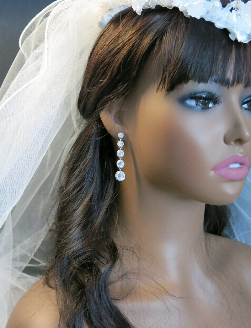 Long S925 Silver Plated Crystal Earrings, Luxury Bridal CZ Diamond Wedding Dangle Stud Earrings - KaleaBoutique.com