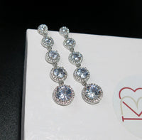 Long S925 Silver Plated Crystal Earrings, Luxury Bridal CZ Diamond Wedding Dangle Stud Earrings - KaleaBoutique.com